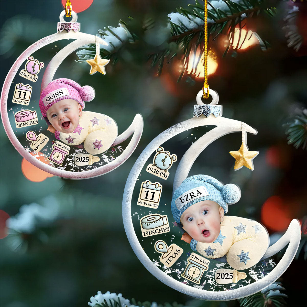Personalized Baby Sleeping On The Moon Christmas Ornament