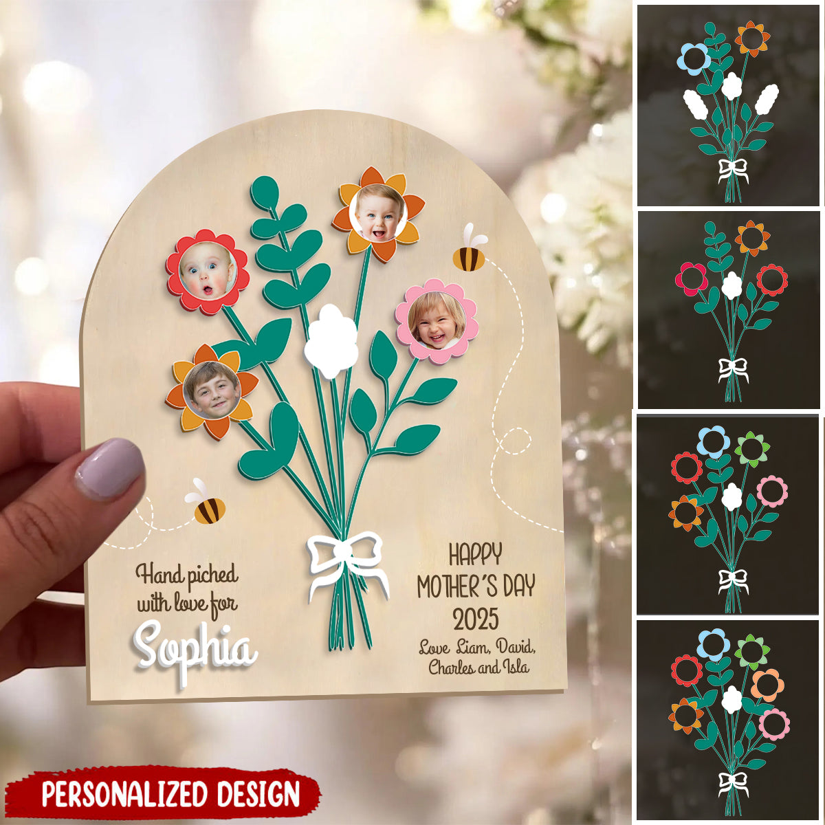 Personalized Flower Bouquet Photo Frame, Mother's Day Sign