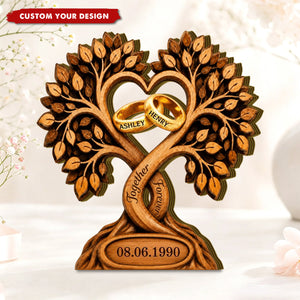 Heart Tree of Life Wedding Ring Personalized Wooden, Anniversary Gift