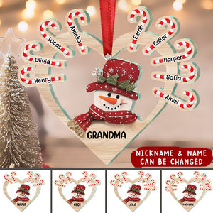 Family - Grandma Snowman Heart - Personalized Ornament