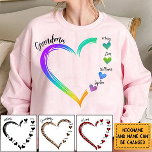 Colorful Heart Grandma Mom Kids Personalized Sweatshirt