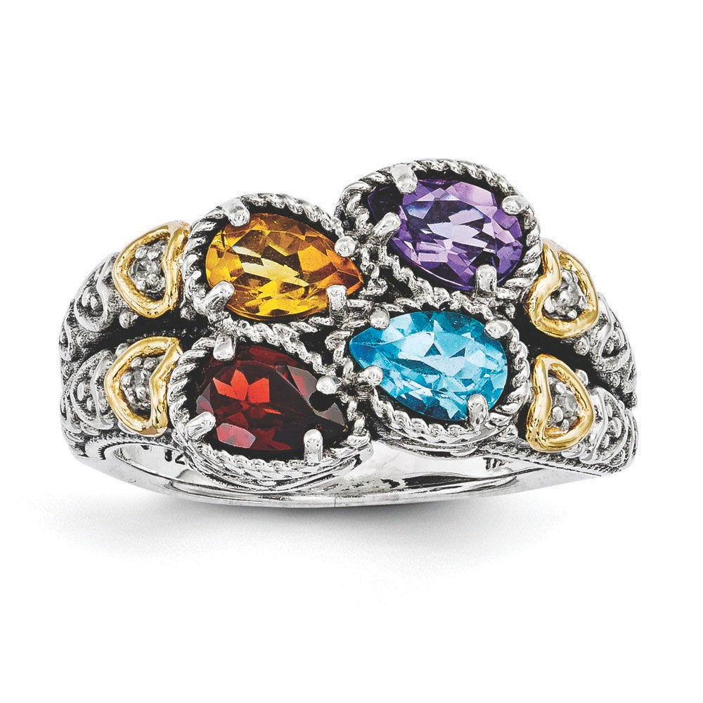 Personalized Grandma Mom Family 2-5 Birthstones Vintage Ring - Gift For Christmas