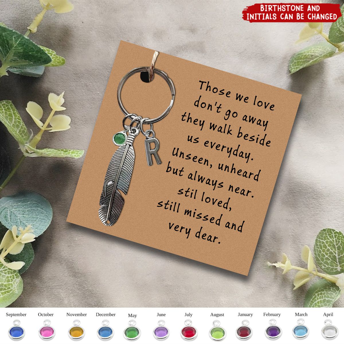 Those We Love Don't Go Away Personalized Feathers Memorial Keychain