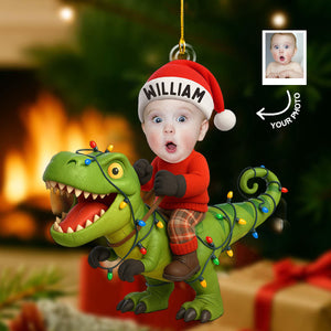 Cute Christmas Dinosaur - Personalized Kid Photo Ornament