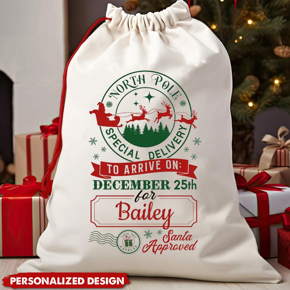 Personalized Name Santa's Special Delivery Sack Favor Bag