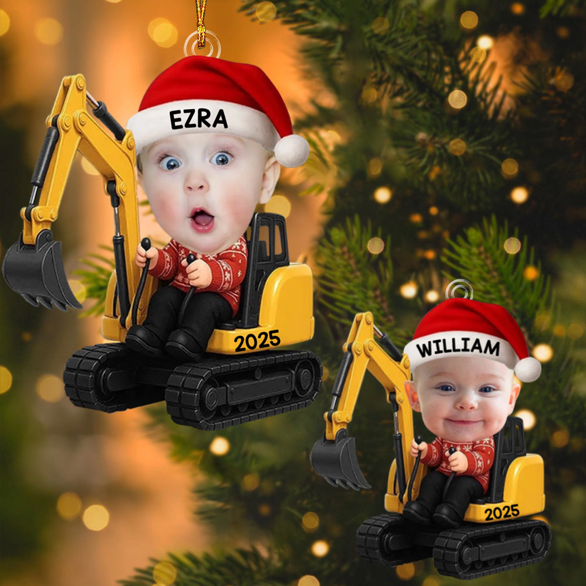 Personalized Xmas Excavator Construction Ornament