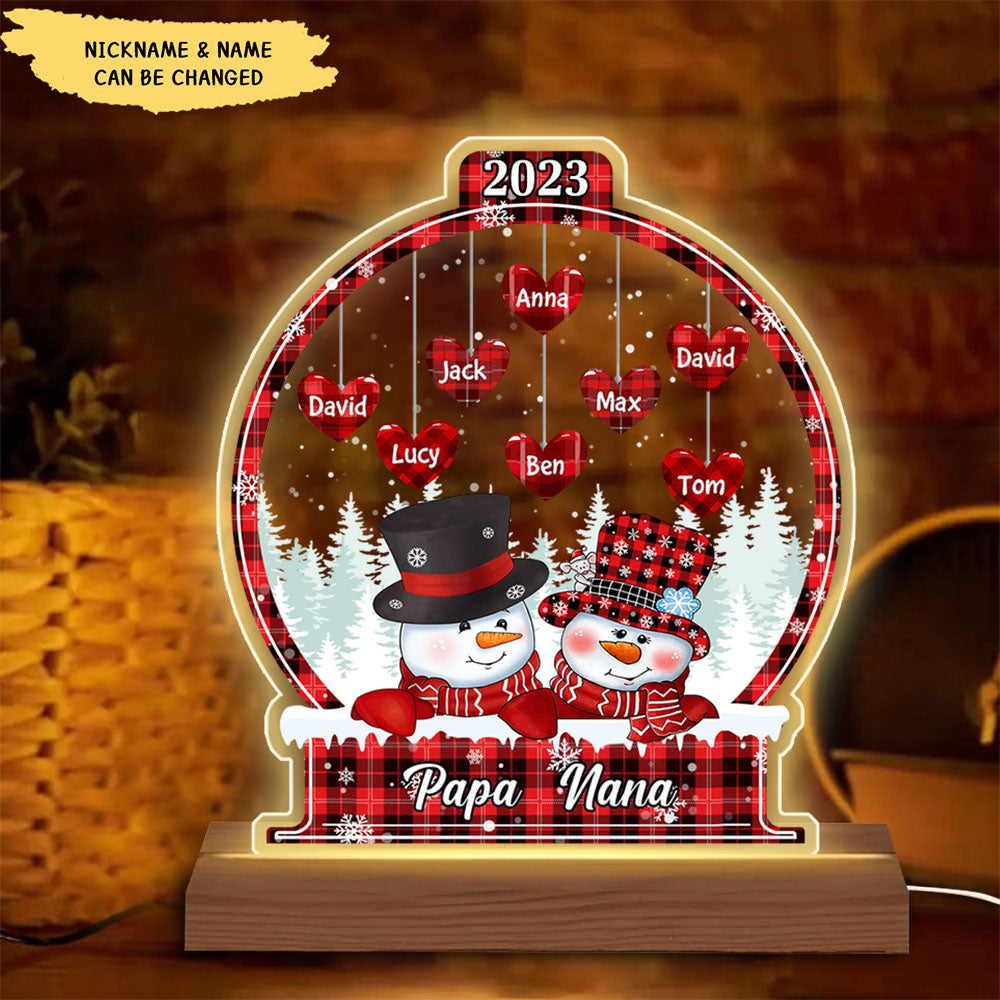 Christmas Snowman Heart Kids In Snowball- Personalized LED Lamp Night Light