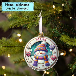 Happy Snowman Grandma Mom Cute Sweet Heart Kids Personalized Ornament