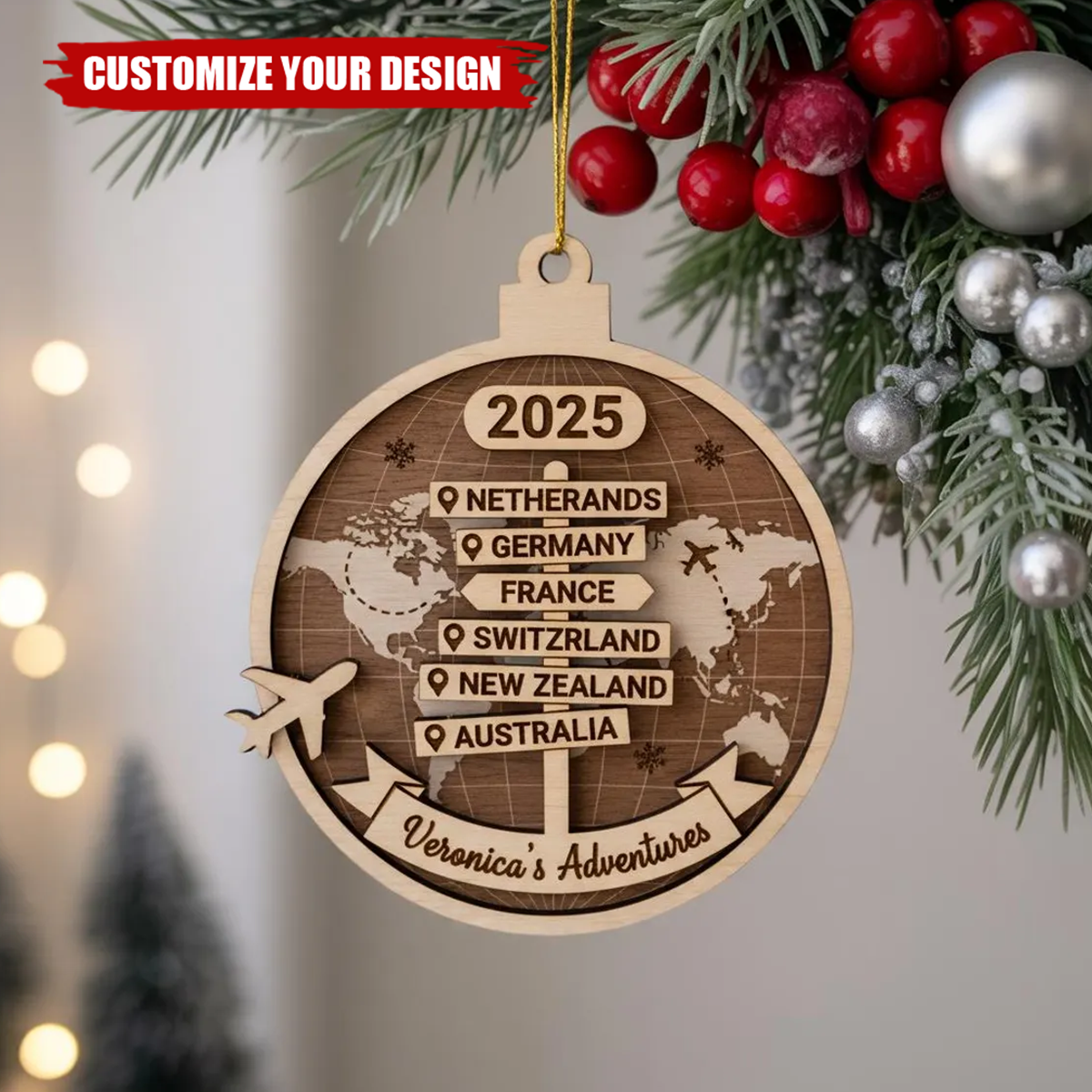 Personalized Travel Adventure Ornament, Travel Christmas Gift