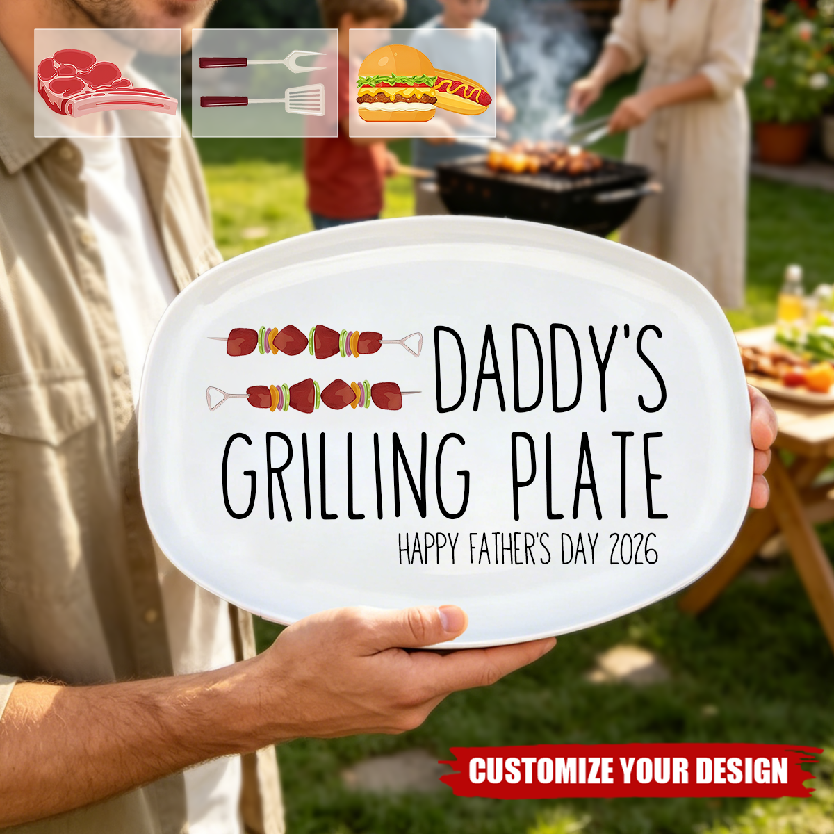 Personalized Grilling Platter, Dad BBQ Tray, Father's Day Gift