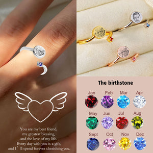 Custom Birthstone Open Ring - Personalized Photo Engraving Ring