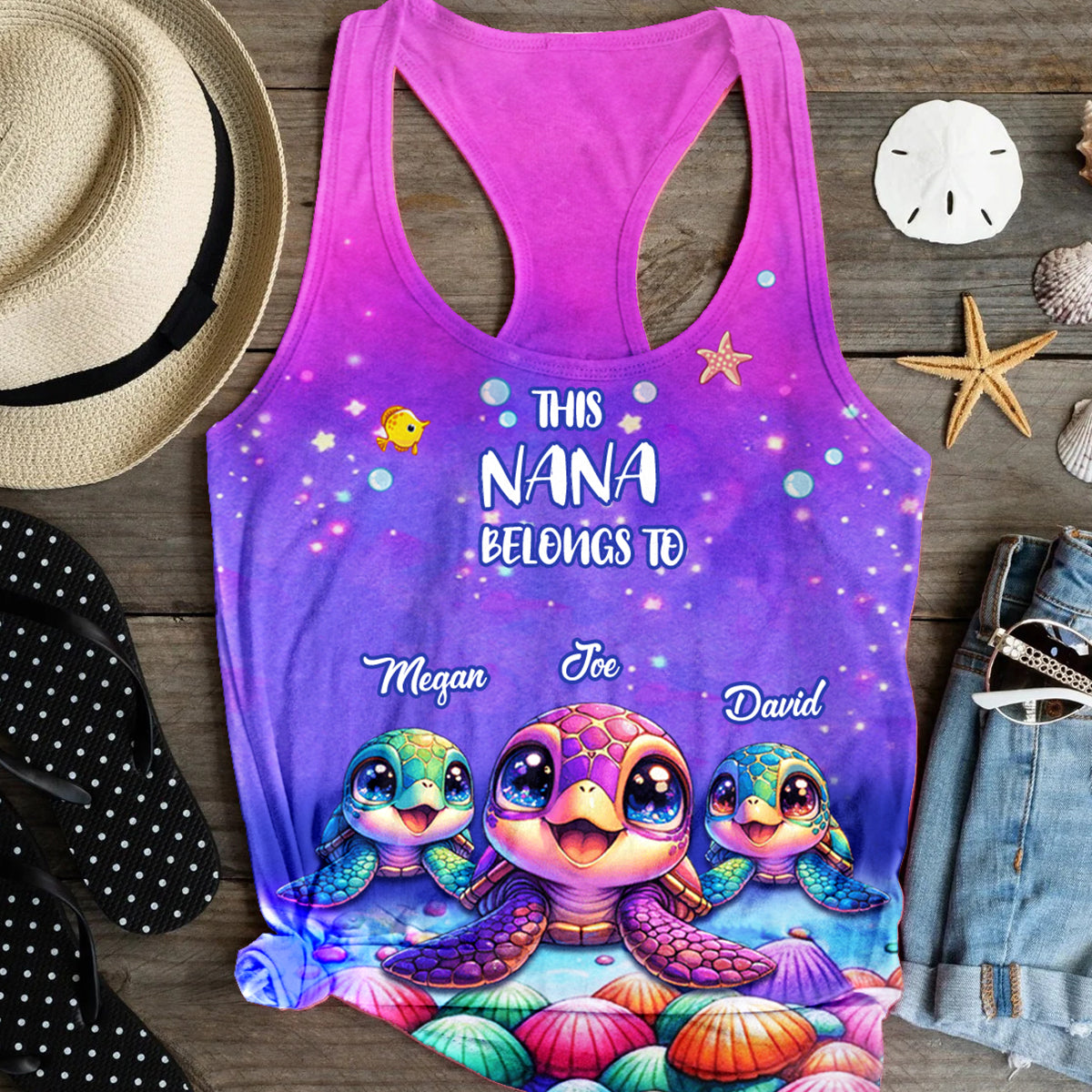 This Grandma Belongs To Colorful Turtle - Personalized Tank Top