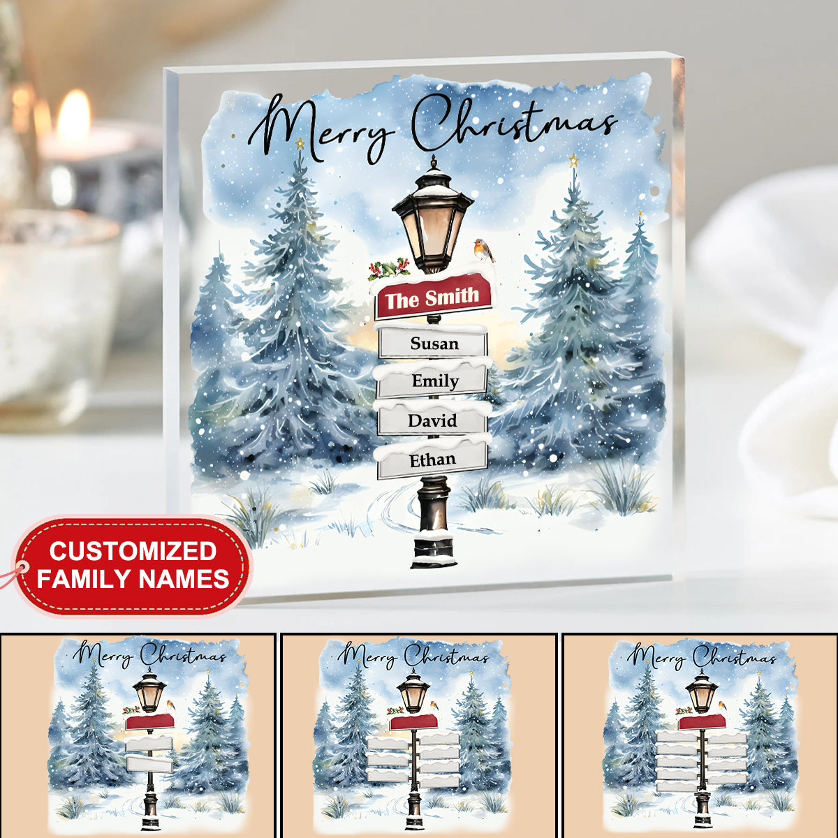 Personalized Square Acrylic Plaque - Christmas Gift For Family