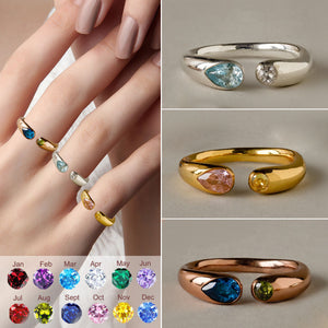 Round & Pear Cut Birthstone Couples Ring