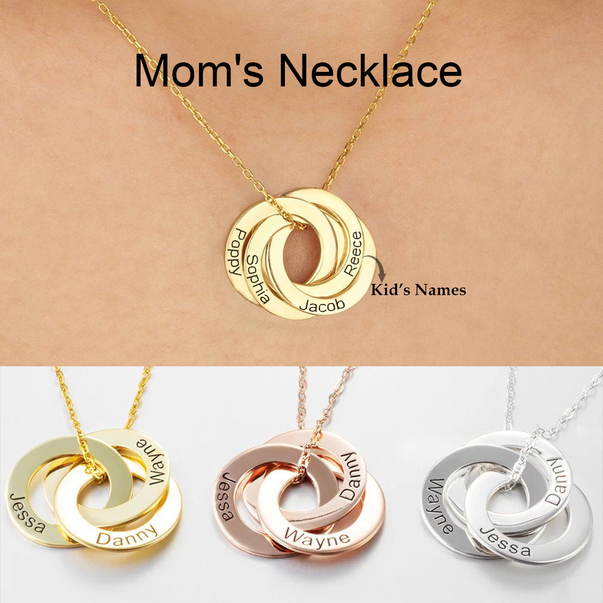 Personalized Name Engraving Round Necklace，Gift For Mother, Wife