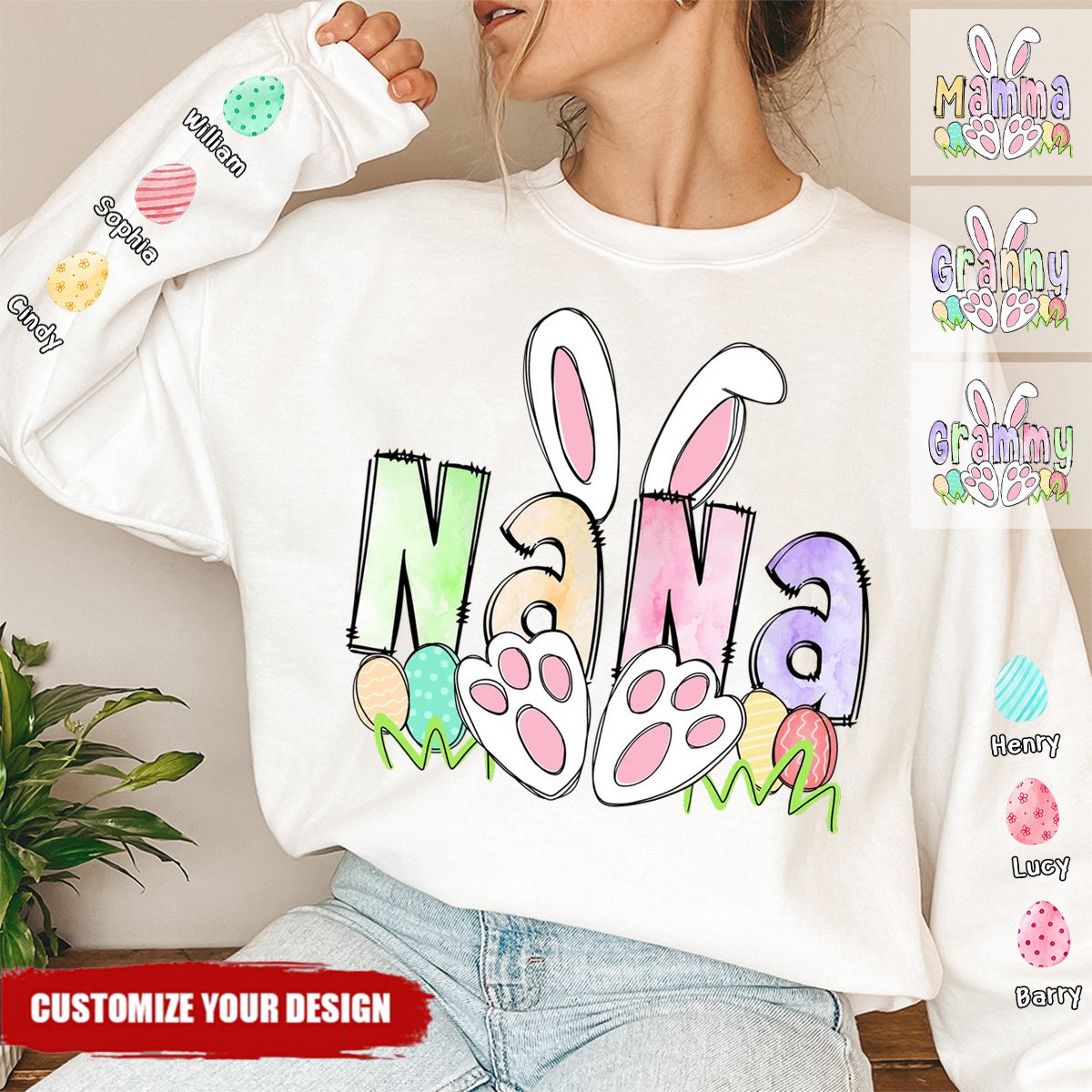 Easter Nana With Grandkids Bunny-Personalized Grandma Easter Sweatshirt