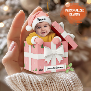 Personalized Custom Baby Photo 1st Christmas Gift Box Ornament