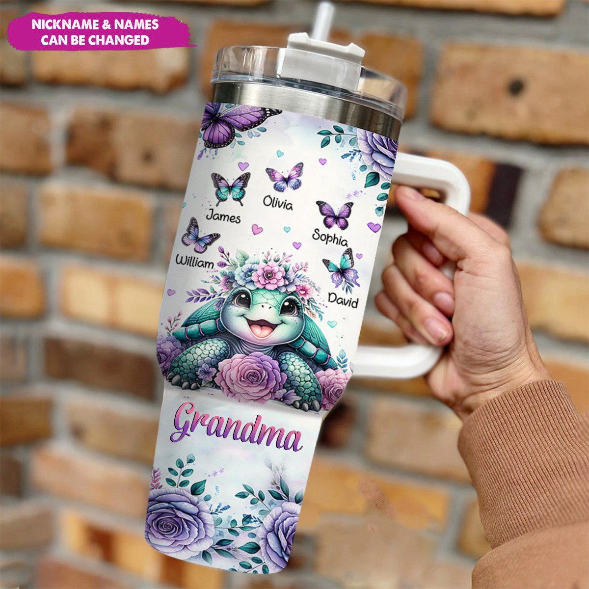 Personalized Purple Rose With Turtle Custom Butterfly Tumbler