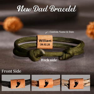 Personalized Baby Footprint Wood Bracelet, Gifts For First Time Dad