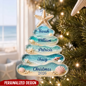 Personalized Sea Glass Tree Ornament, Coastal Family Christmas Keepsake