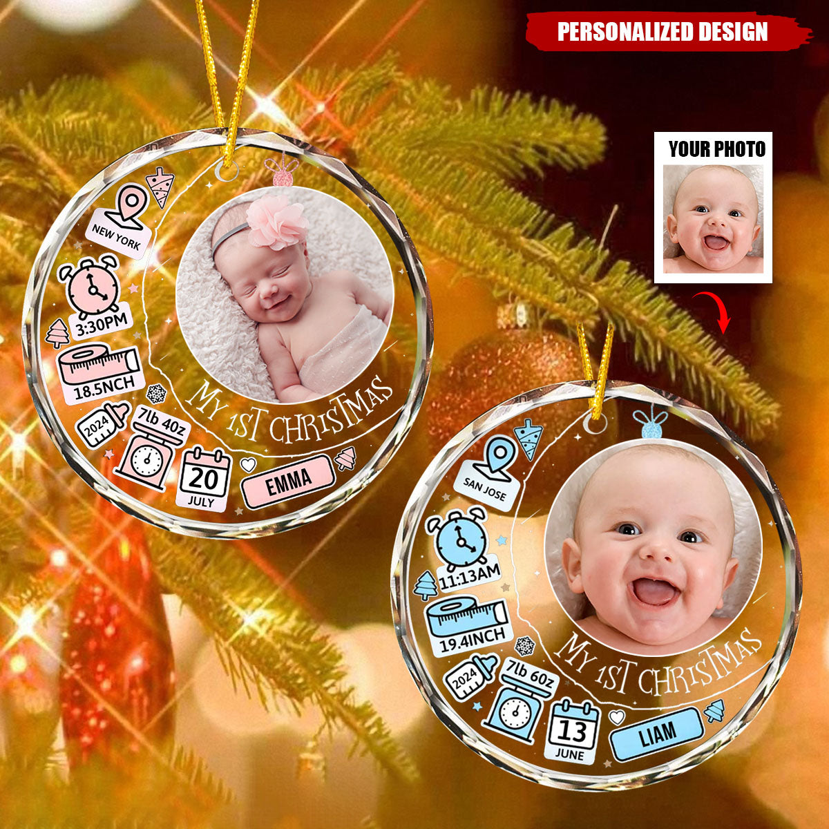 My First Christmas-Customized Ornament For Newborn Baby-Upload Photo