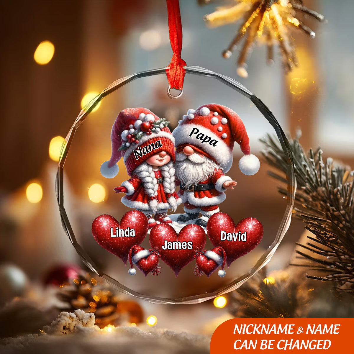 Christmas Grandpa & Grandma With Heart Kids Personalized Ornament