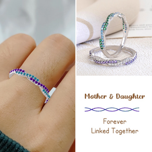 Personalized Wave Ring With Double Birthstones, Mother Daughter Gift