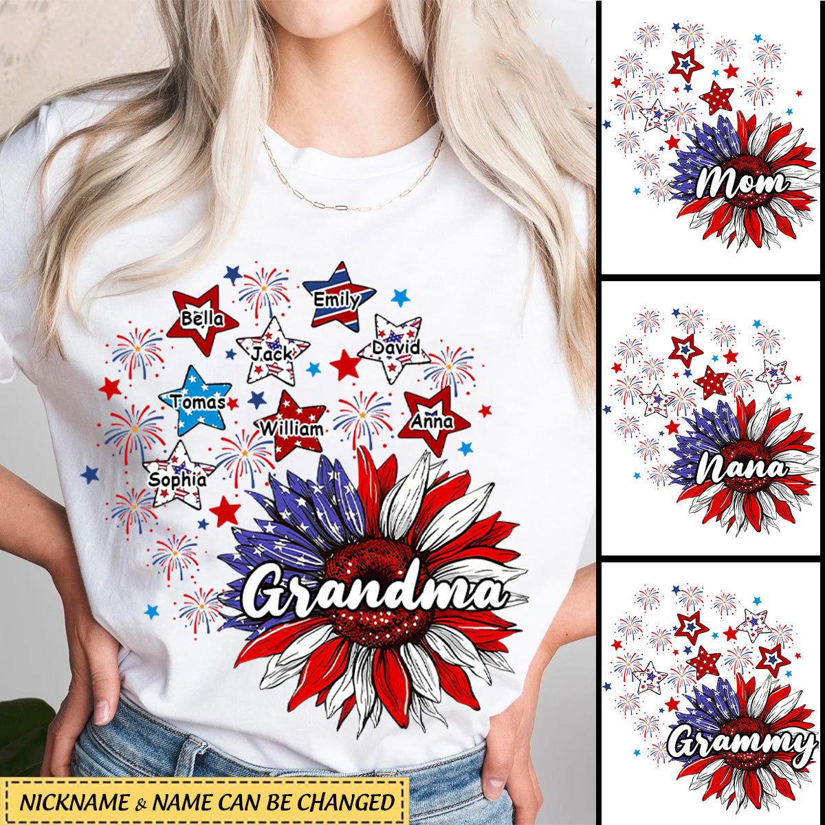 4th Of July Grandma Sunflowers Woman Personalized T-Shirts