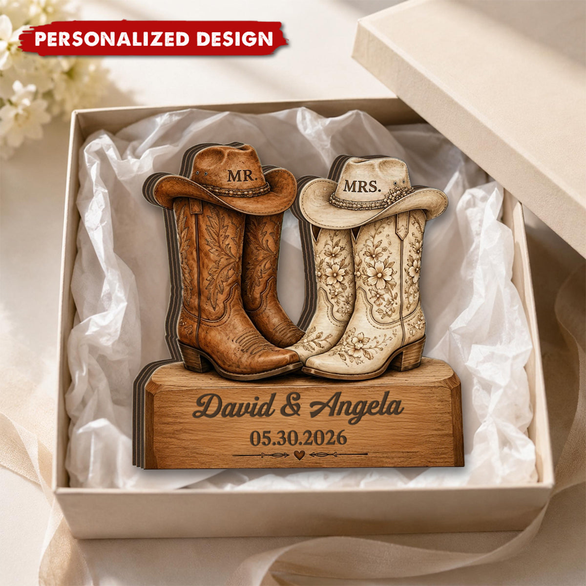 Personalized Cowboy Boots Wooden Plaque, Western Wedding Mr. and Mrs. Decor