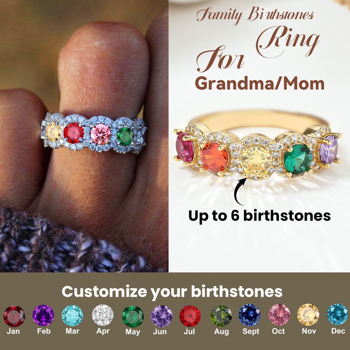 Family Ring Personalized Multiple Birthstones Ring - woohops