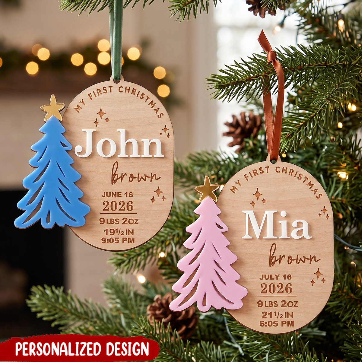 Personalized Baby Stats First Christmas Wood Ornament-Parents Gift