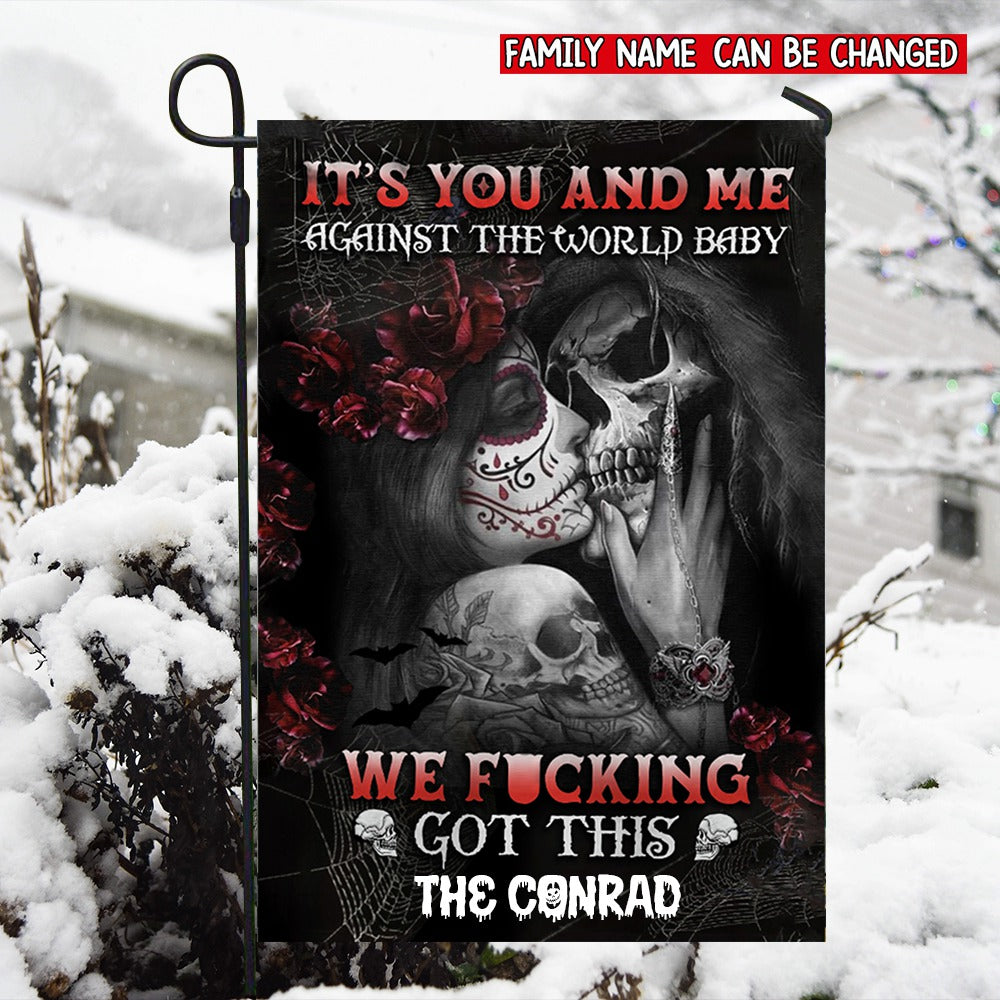 Personalized Halloween Skull Husband & Wife Flag