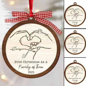 First Christmas As A Family Of Three - Custom Wood Ornament