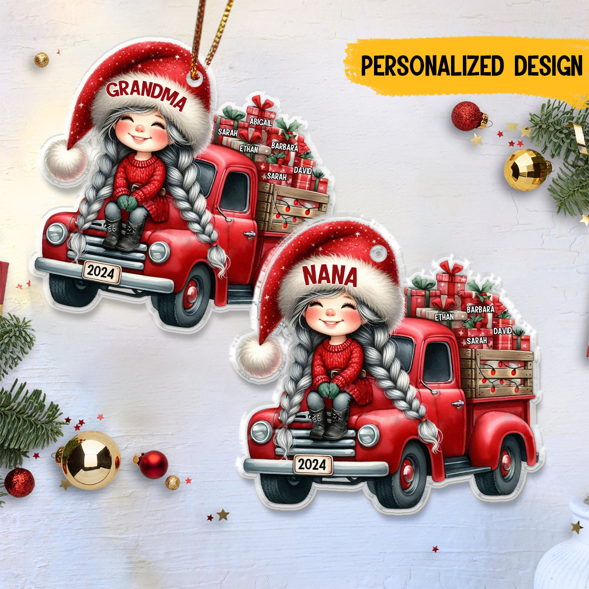 Personalized Truck Grandma Nana With Kids Gift Ornament