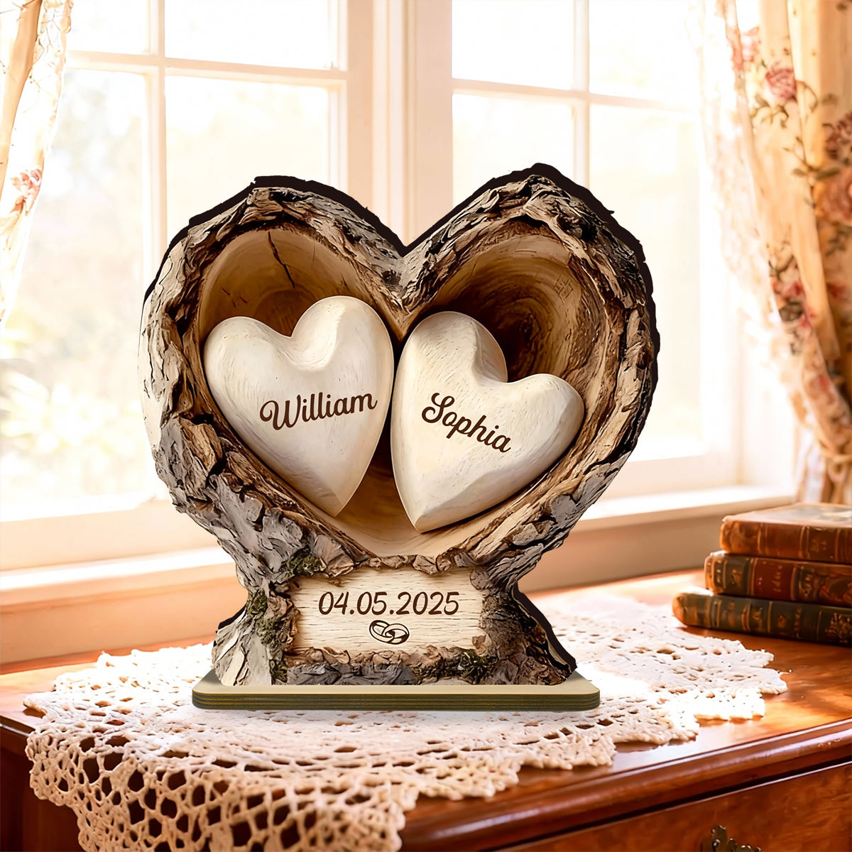 Custom Wooden Tree Hole Heart Decor,Anniversary Gift for Couple