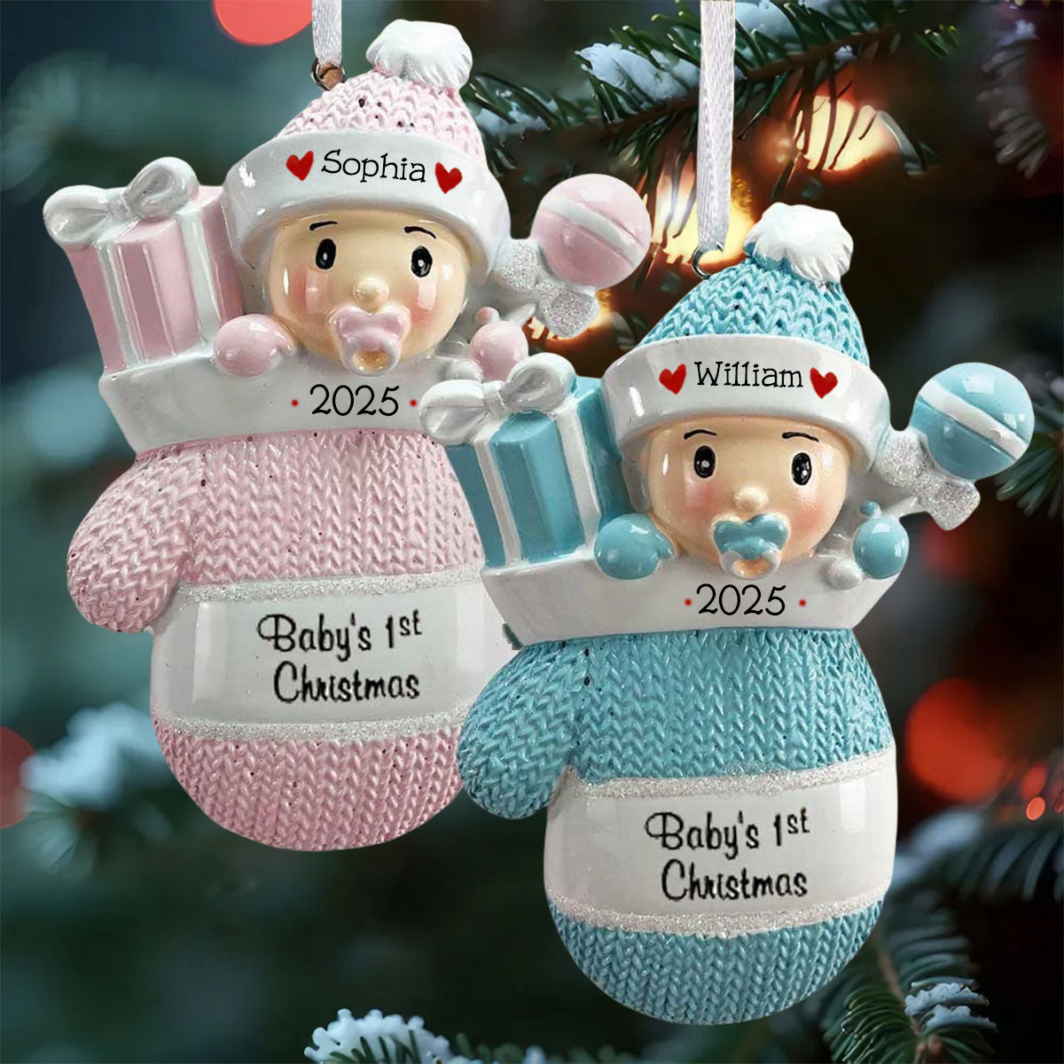 Baby In Mitten - Personalized Baby's First Christmas Ornament