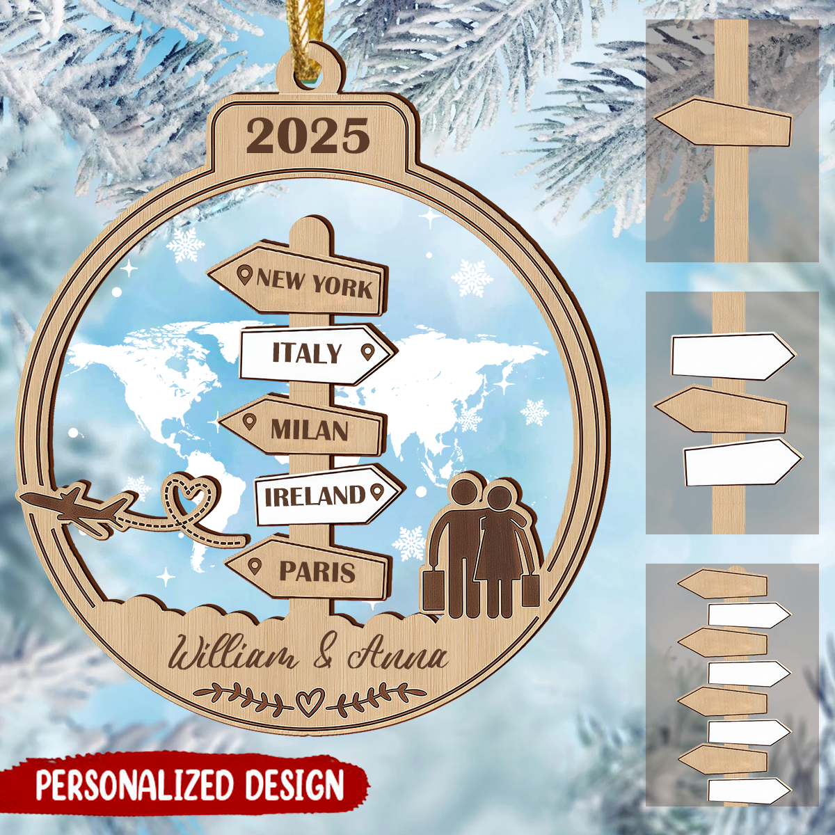 Personalized Wooden Travel Destination Ornament, Gift for Travel Lover
