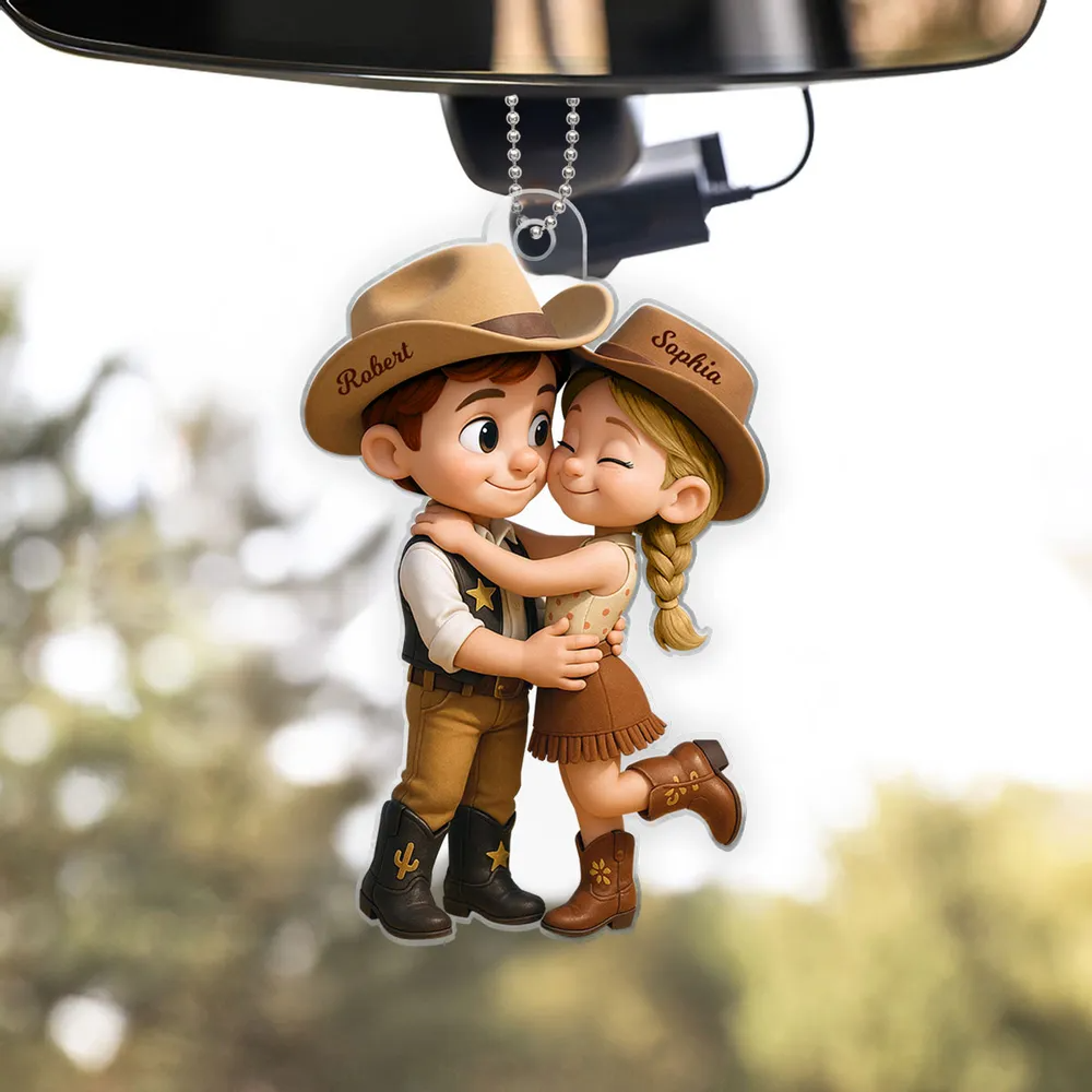 Countryside Couple Cowboy Cowgirl Personalized Car Hanger Ornament