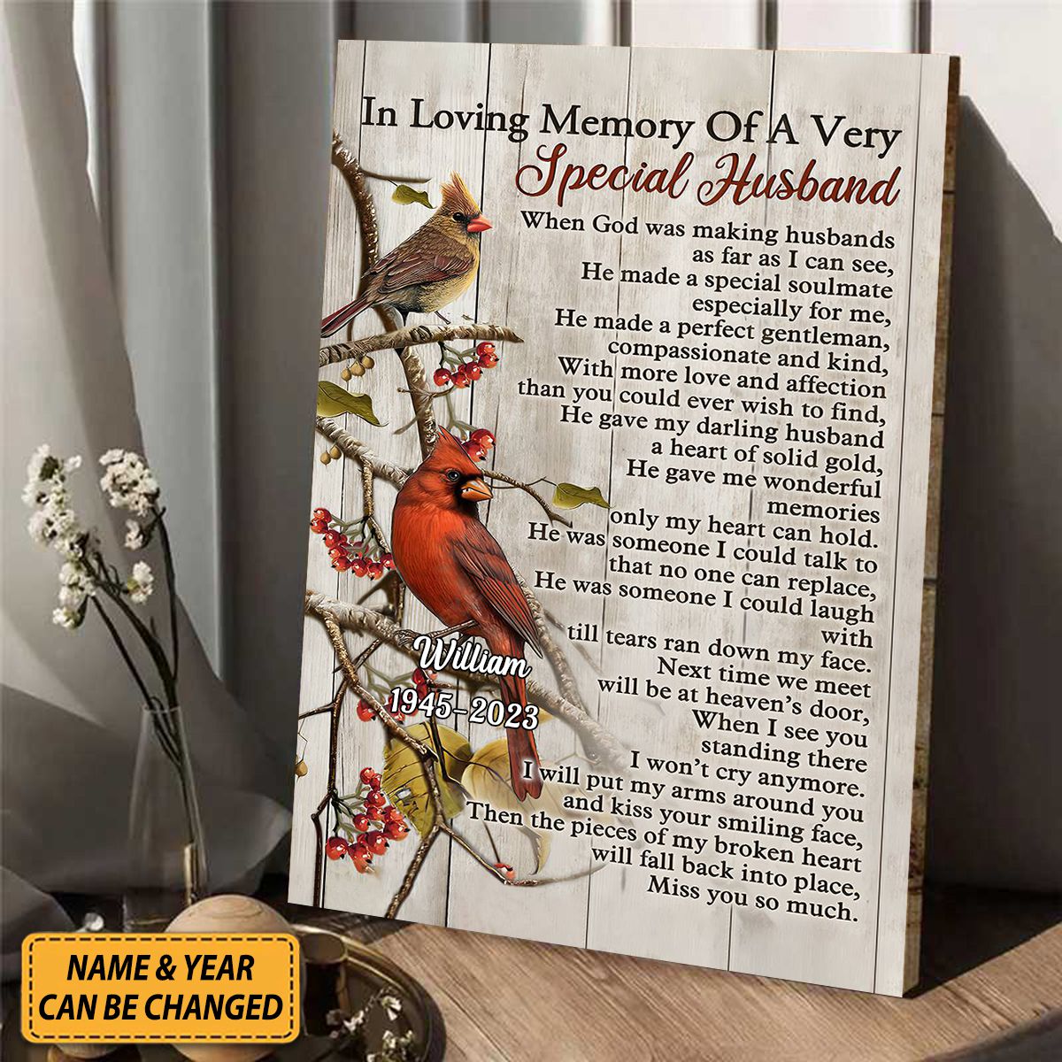 Cardinal Birds Memory Of A Very Special Husband - Personalized Heaven Canvas