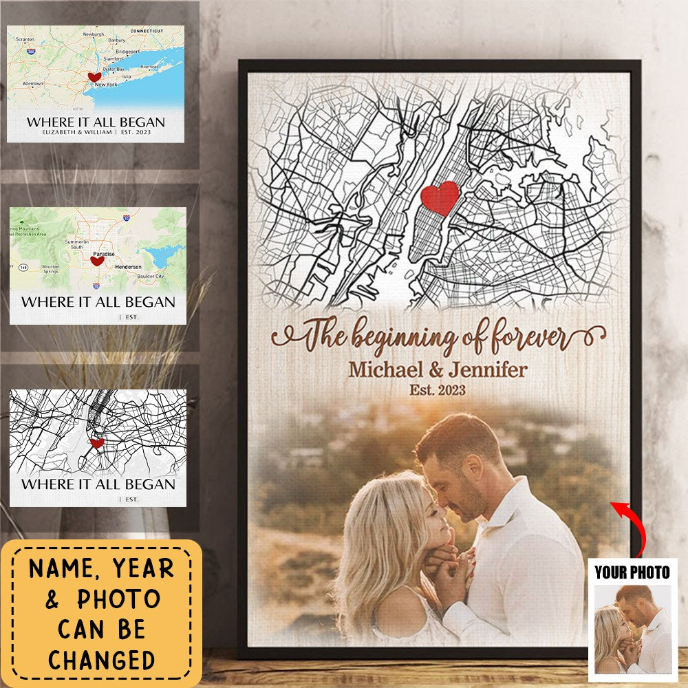 Custom Photo The Beginning Of Forever - Couple Personalized Custom Canvas