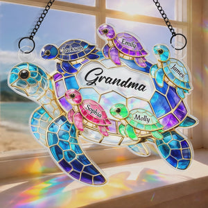 Custom Window Hanging Suncatcher-Personalized Turtle Family Ornament
