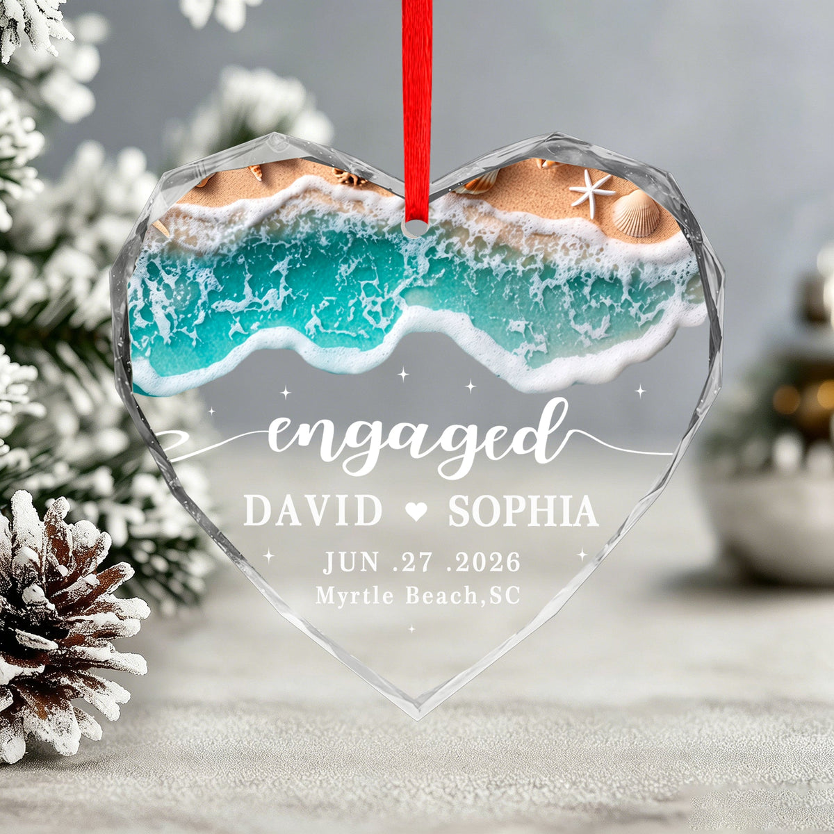 Personalized Beach Married Ornament, Couples First Christmas Wedding Gift