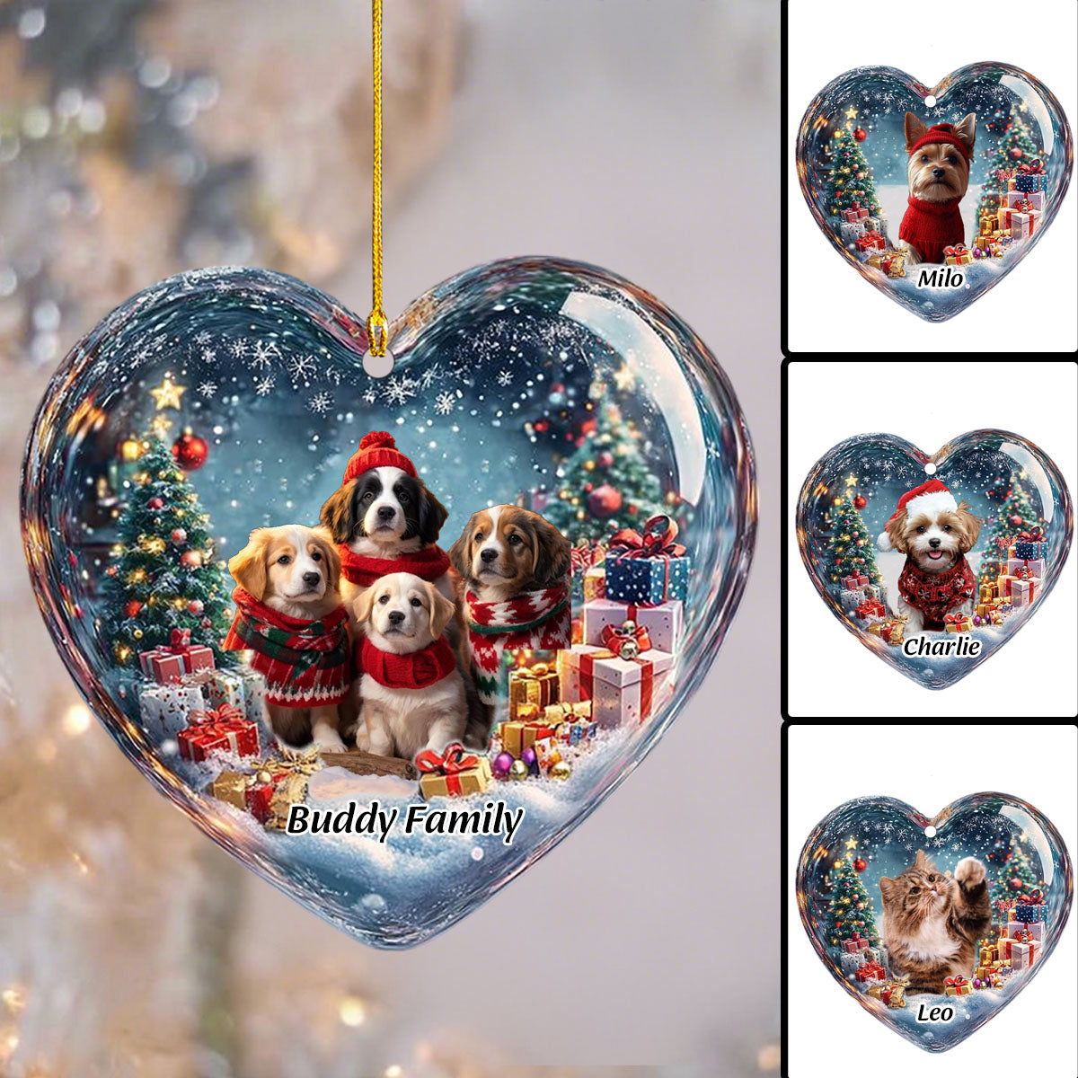 Upload Photo Dog Cat Christmas Magic In A Heart Personalized Shaped Ornament