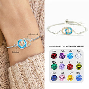 Personalized Double Circle Birthstone Couple Bracelet