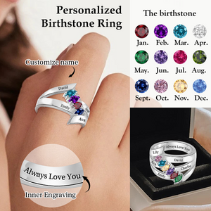 Personalized 1-6 Birthstones 925 Silver Ring, Gift For Mom