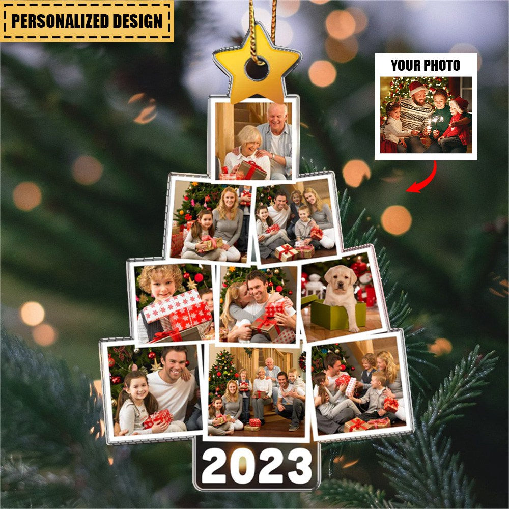 Christmas Upload Photo Family Pine Tree 2023 Personalized Ornament