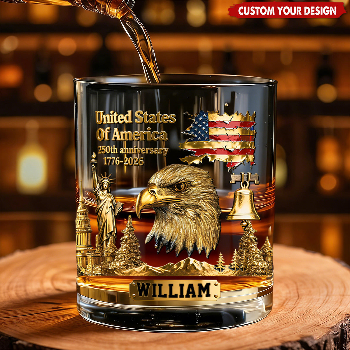 250th Anniversary - Personalized Bald Eagle Whiskey Glass