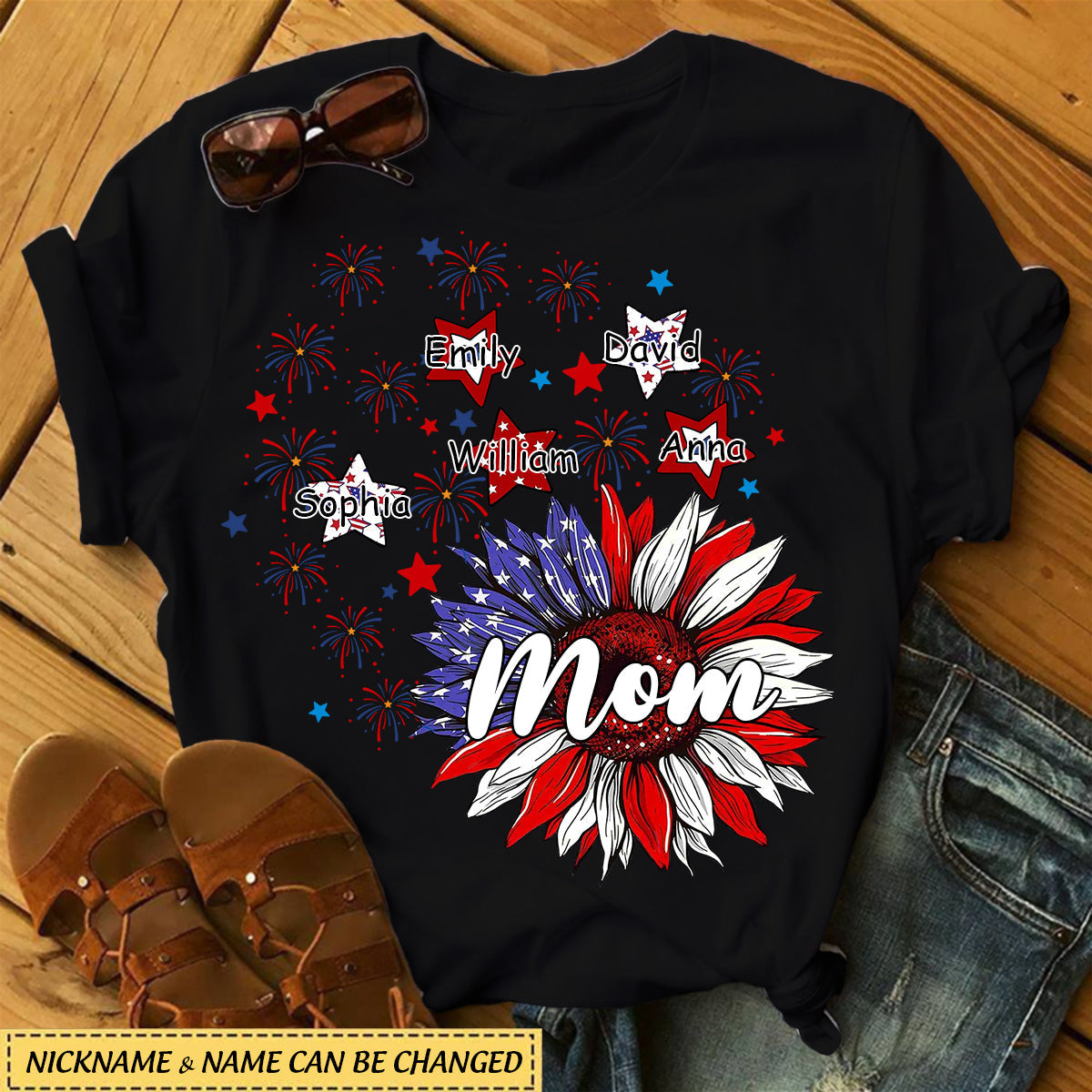 4th Of July Grandma Sunflowers Woman Personalized T-Shirts