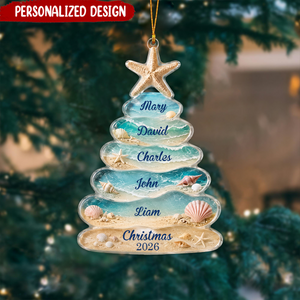 Personalized Sea Glass Tree Ornament, Coastal Family Christmas Keepsake