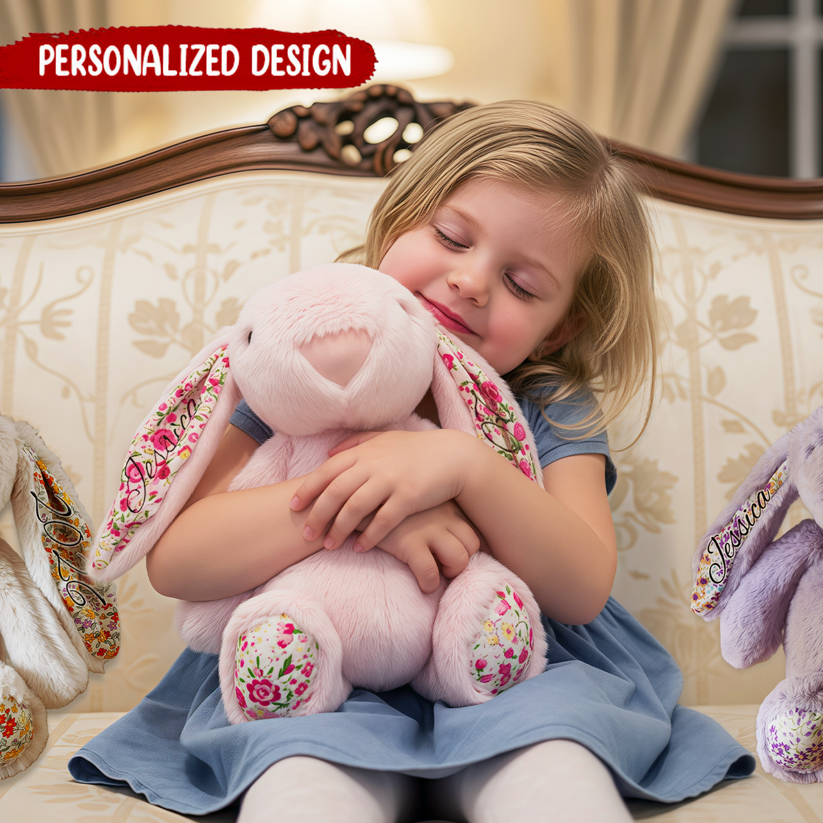 Personalized Plush Bunny With Name And Year,  Easter Gift For Kids